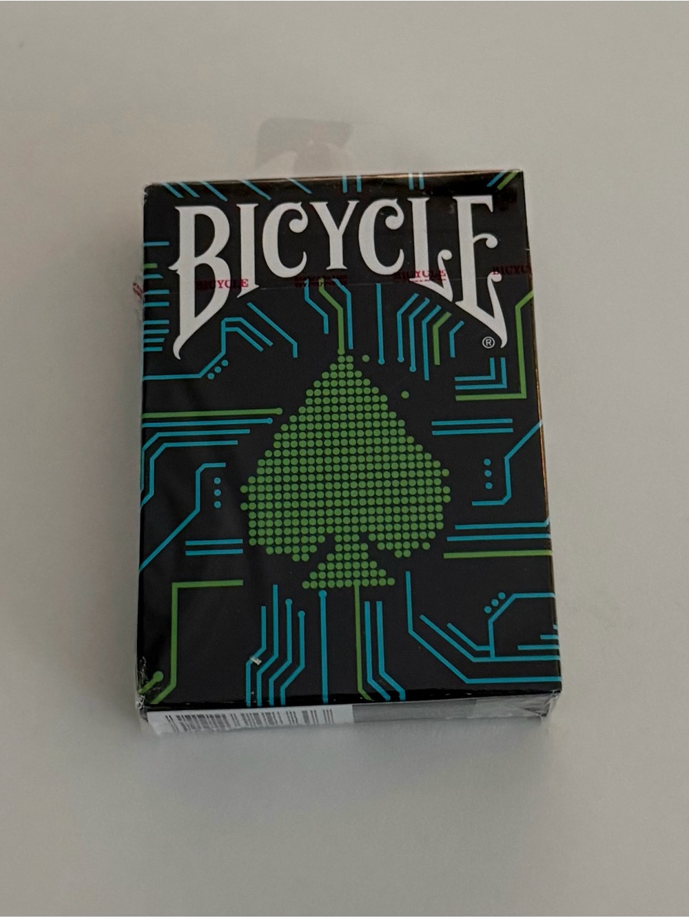 Bicycle Playing Cards - Dark Mode Black with Green & Teal Circuit Design